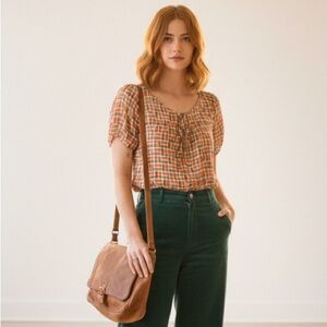 ModCloth Geometric Print Blouse L Retro Boho Teacher Artsy